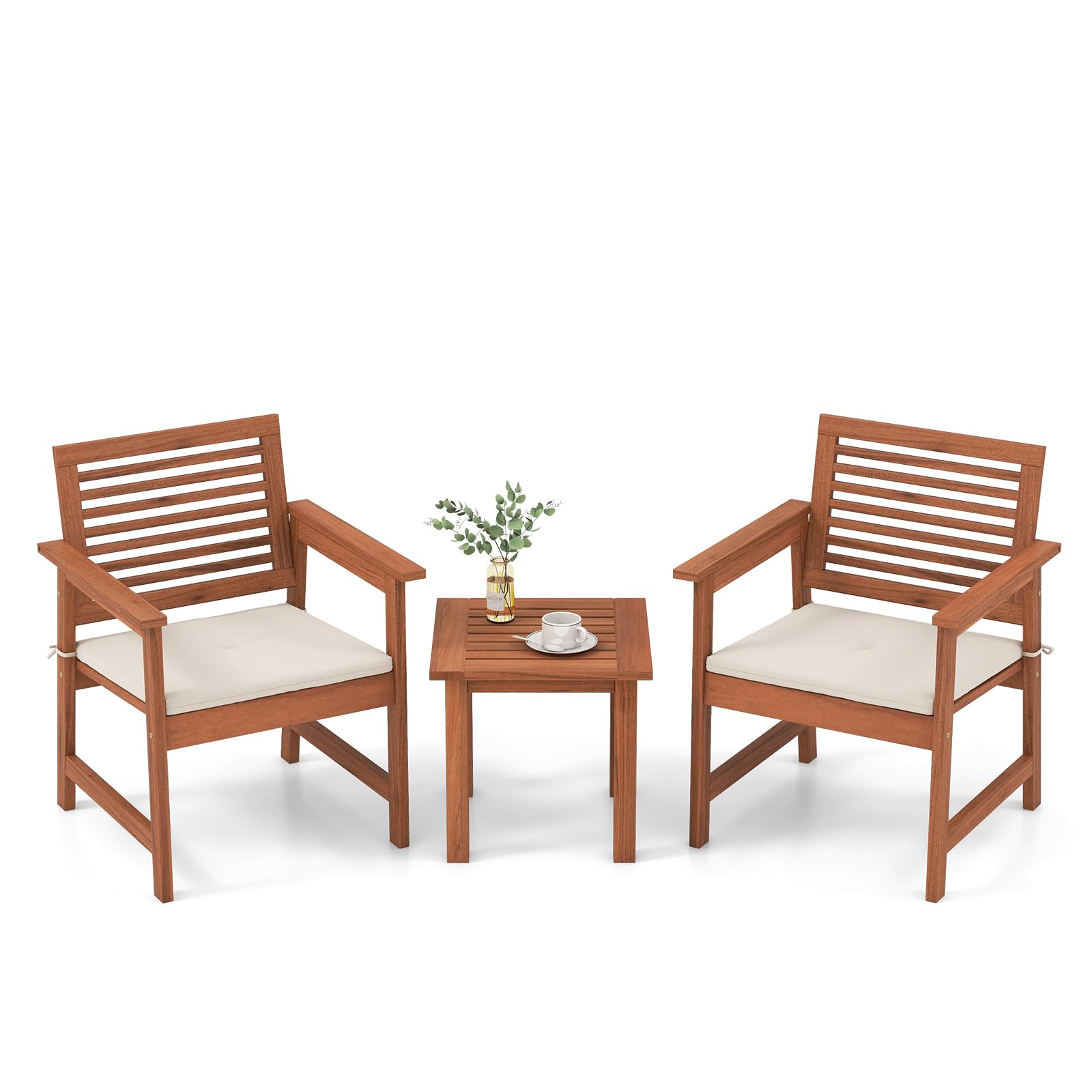 Ensemble de mobilier de patio Tangkula 3 pièces, ensemble de bistrot extérieur avec 2 coussins de siège, table basse